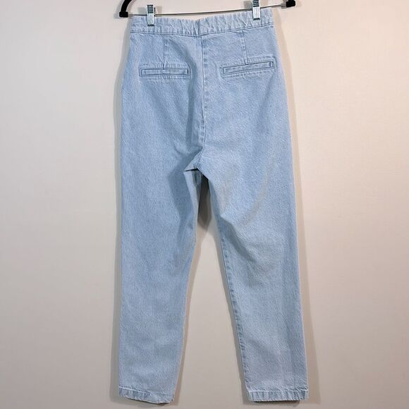 Zara Light Wash Blue Flat Front Denim Jeans Gold Button Casual Women Size Medium - Picture 2 of 7